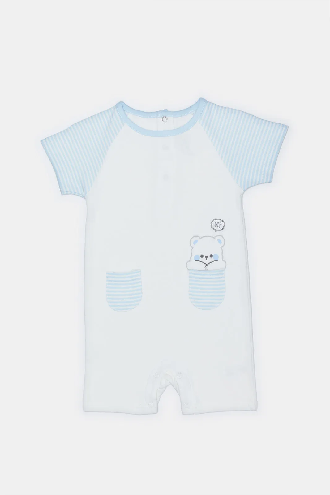 Newborn White And Blue Romper suit With Pockets