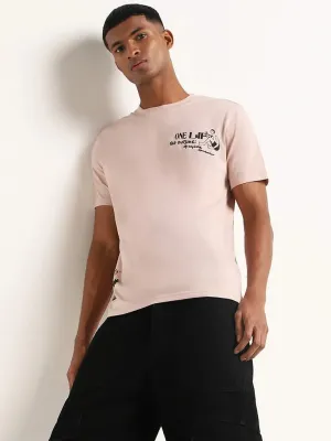 Nuon Pink Printed Cotton Slim Fit T-Shirt