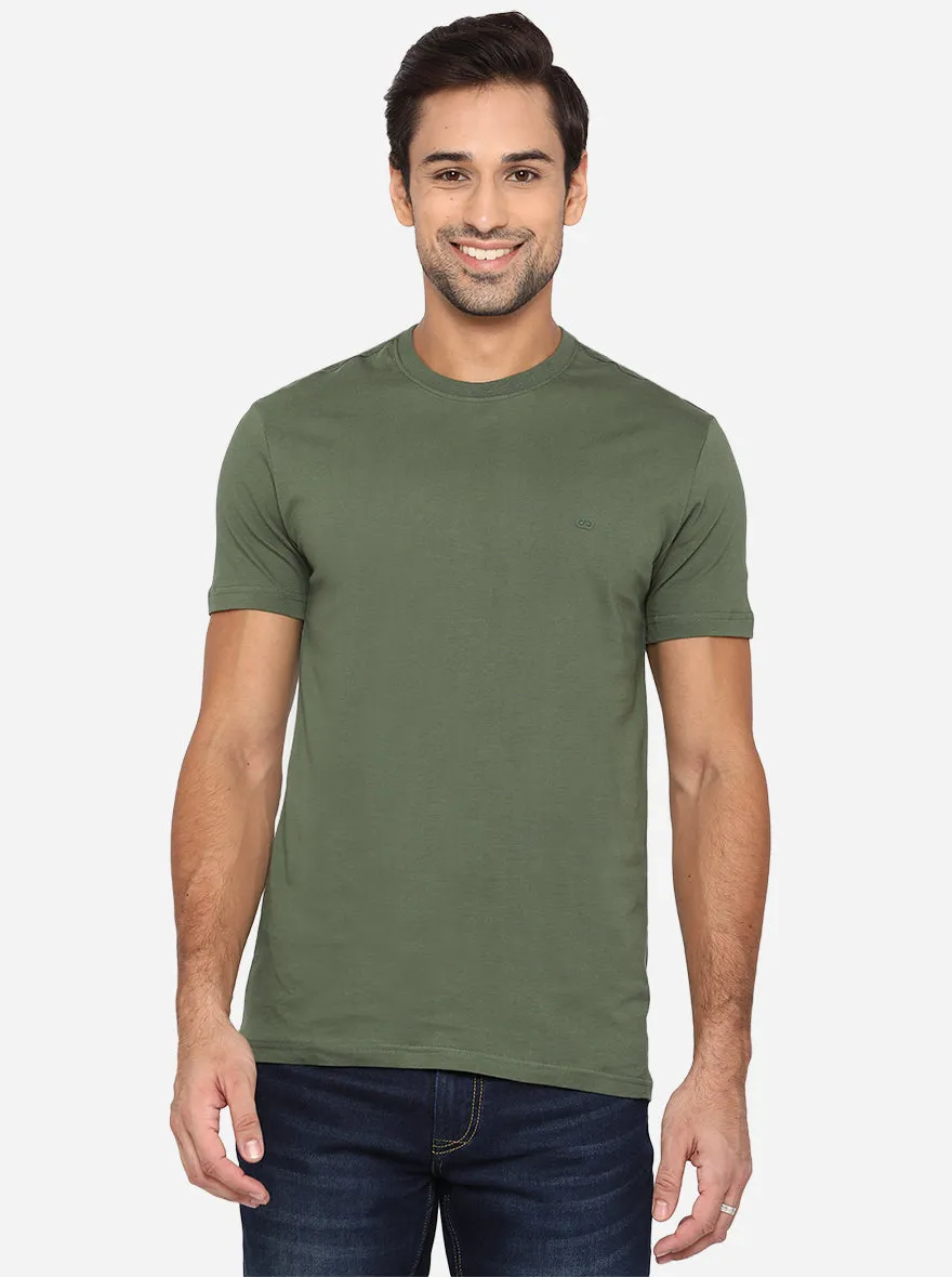 Olive Solid Slim Fit T-Shirt | JadeBlue