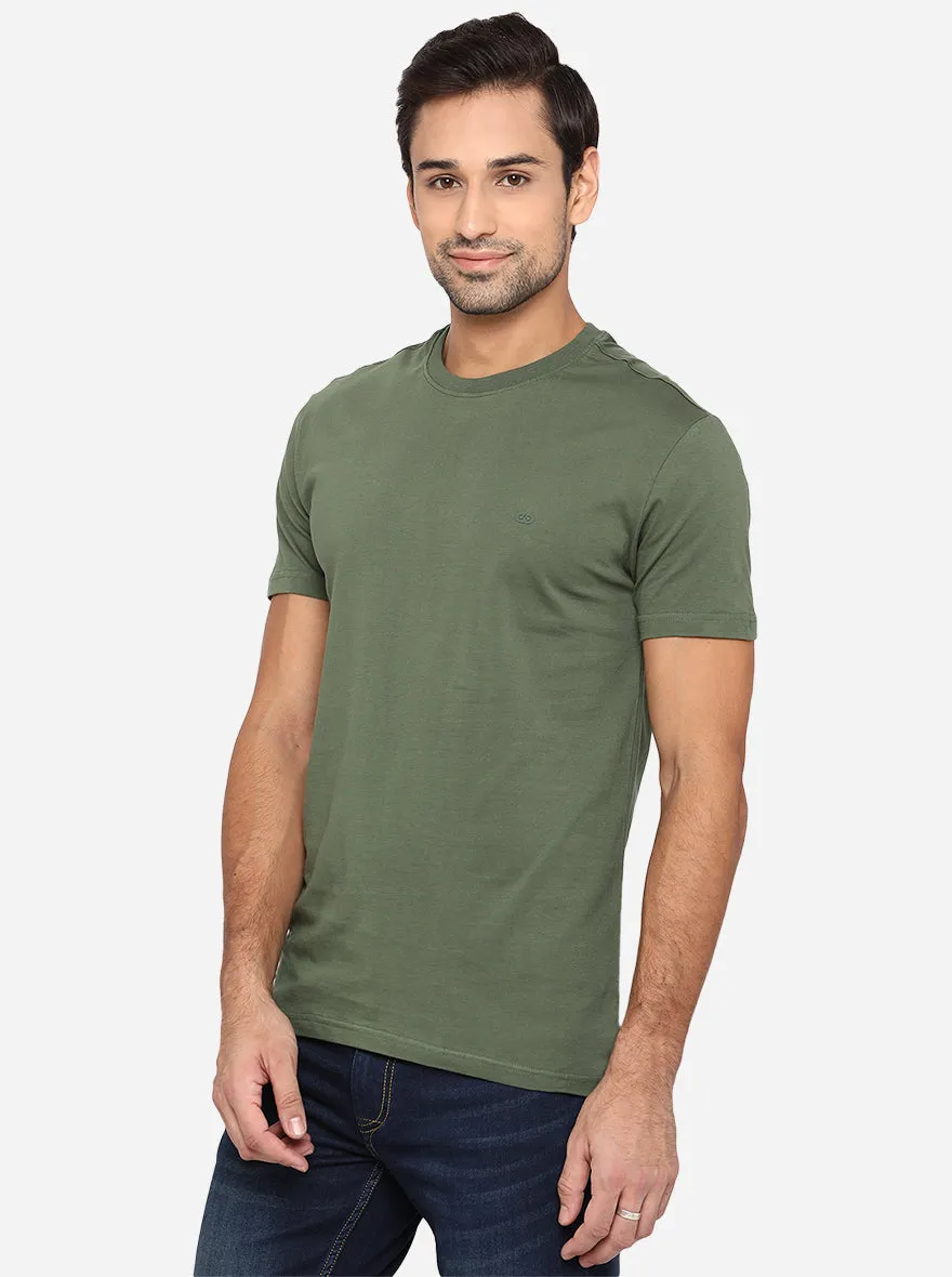 Olive Solid Slim Fit T-Shirt | JadeBlue