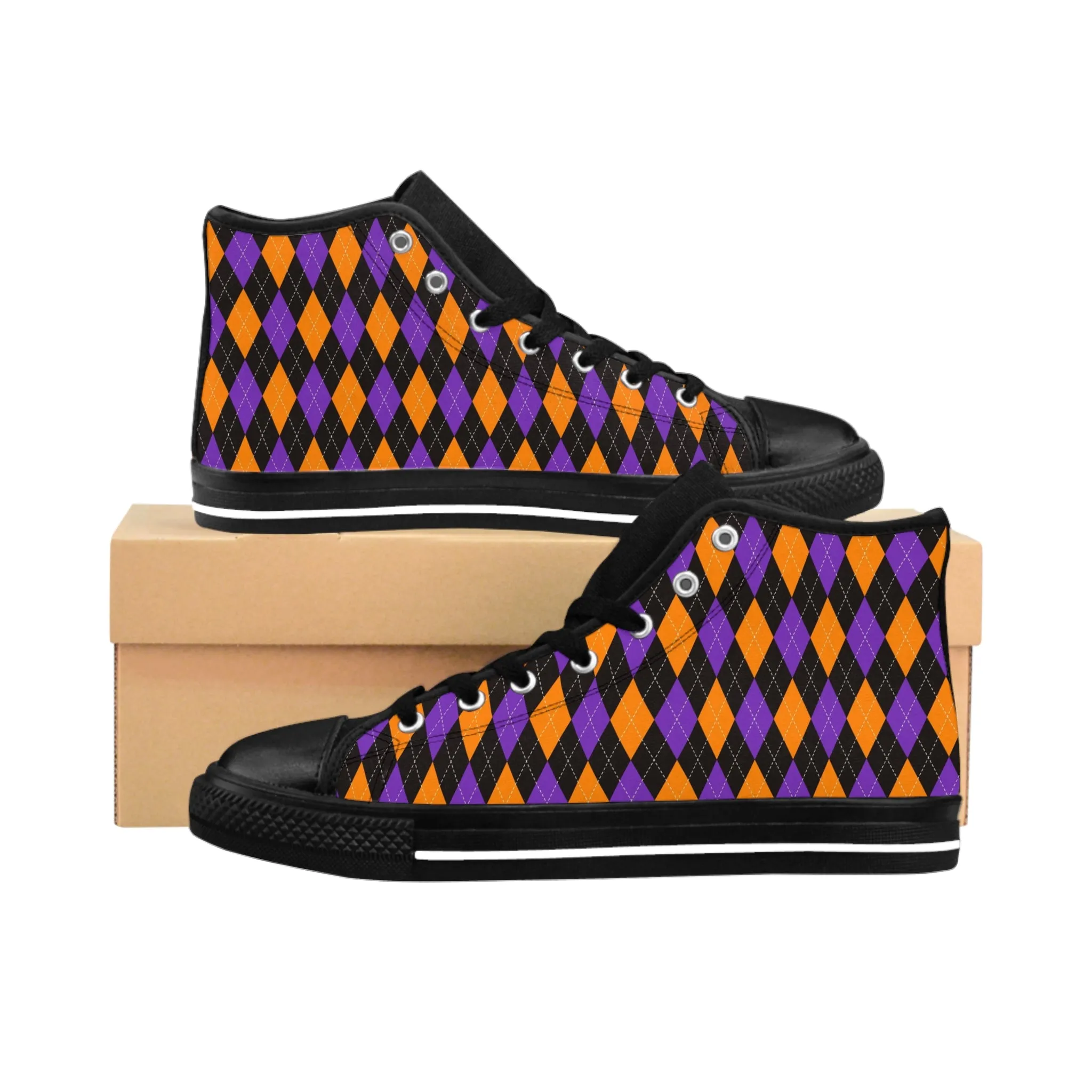 Orange Black and Purple Pattern Women's Classic Sneakers