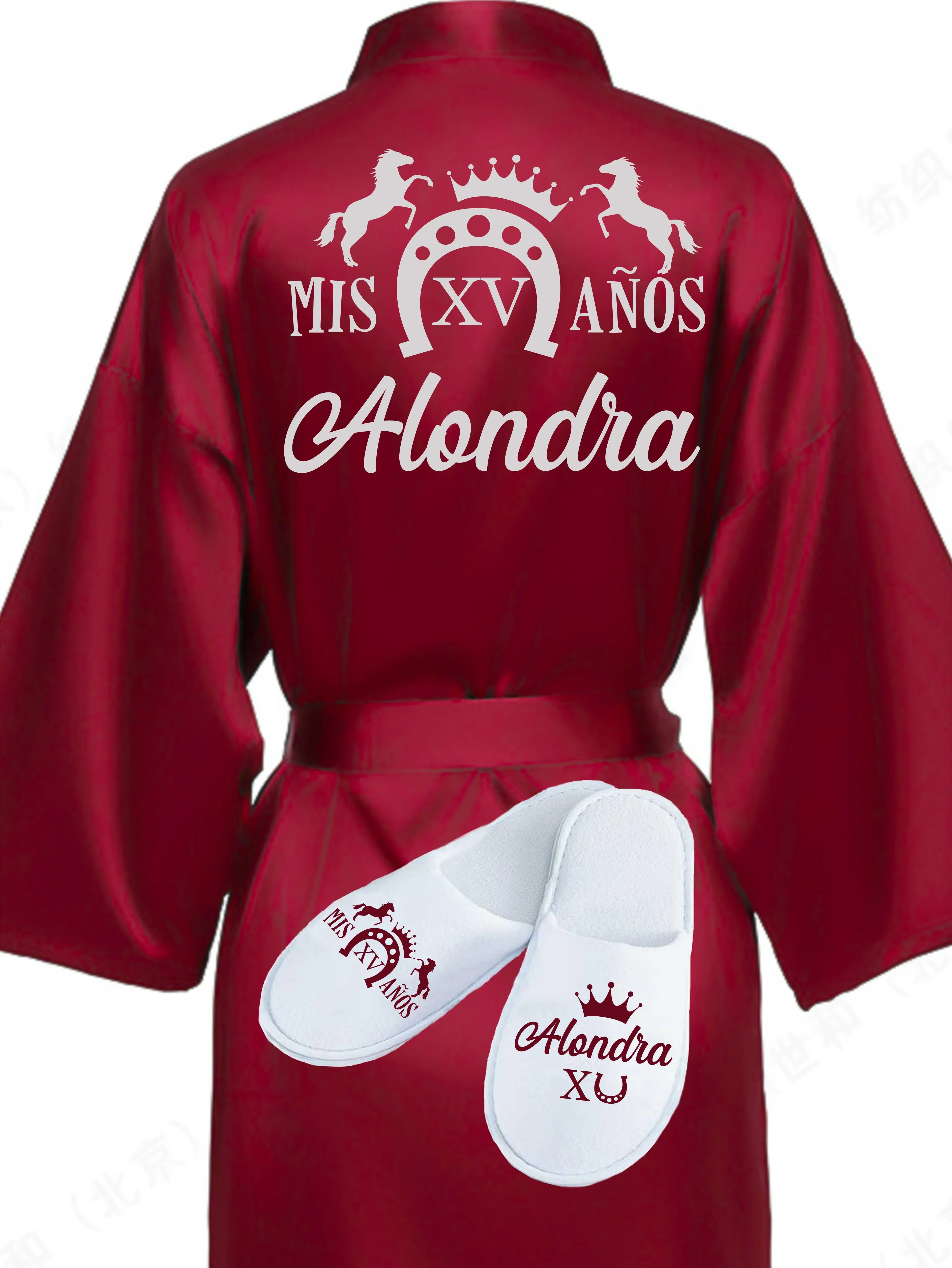 Quinceanera Burgundy with Silver robe with slippers