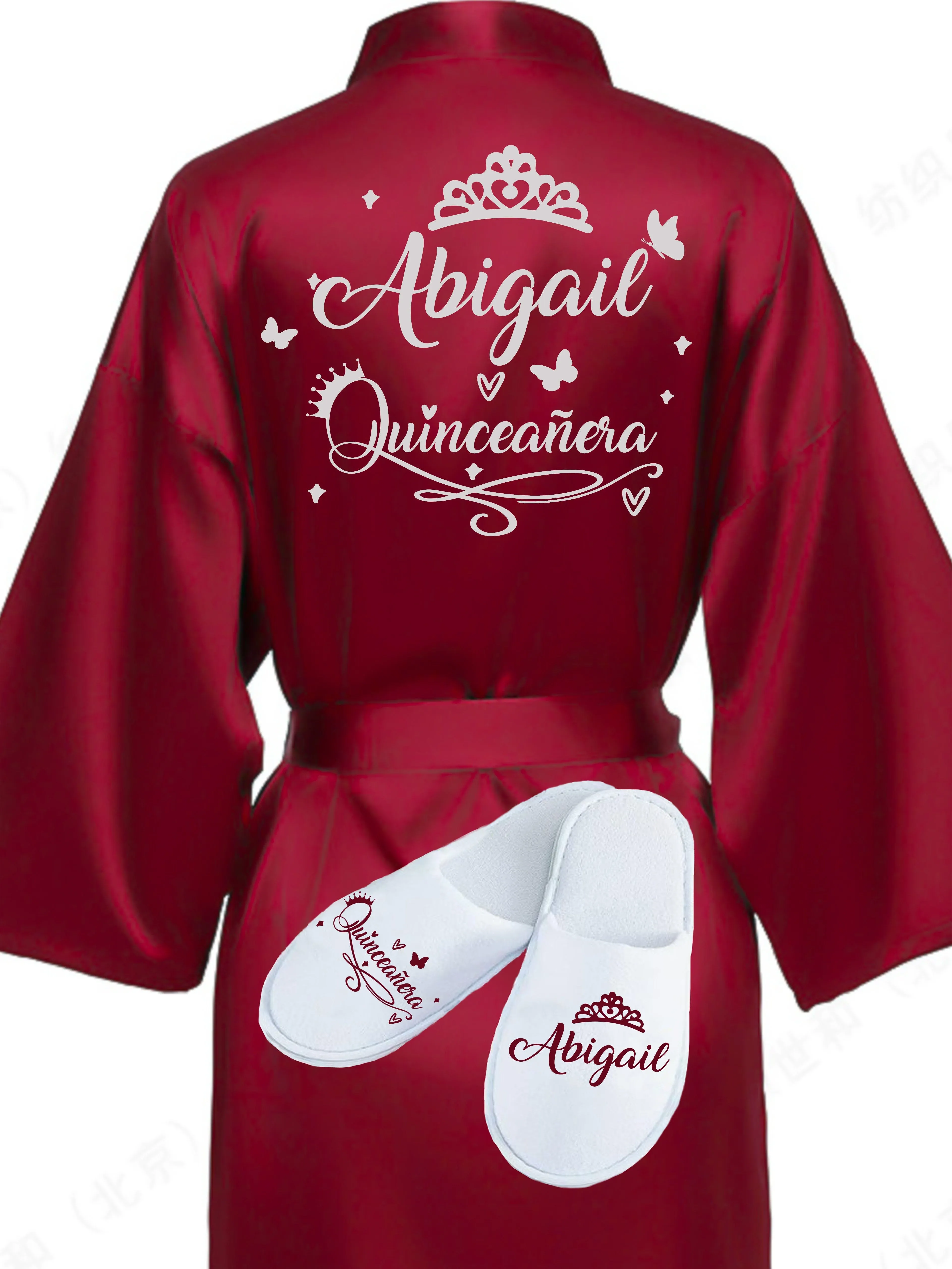 Quinceanera Burgundy with Silver robe with slippers