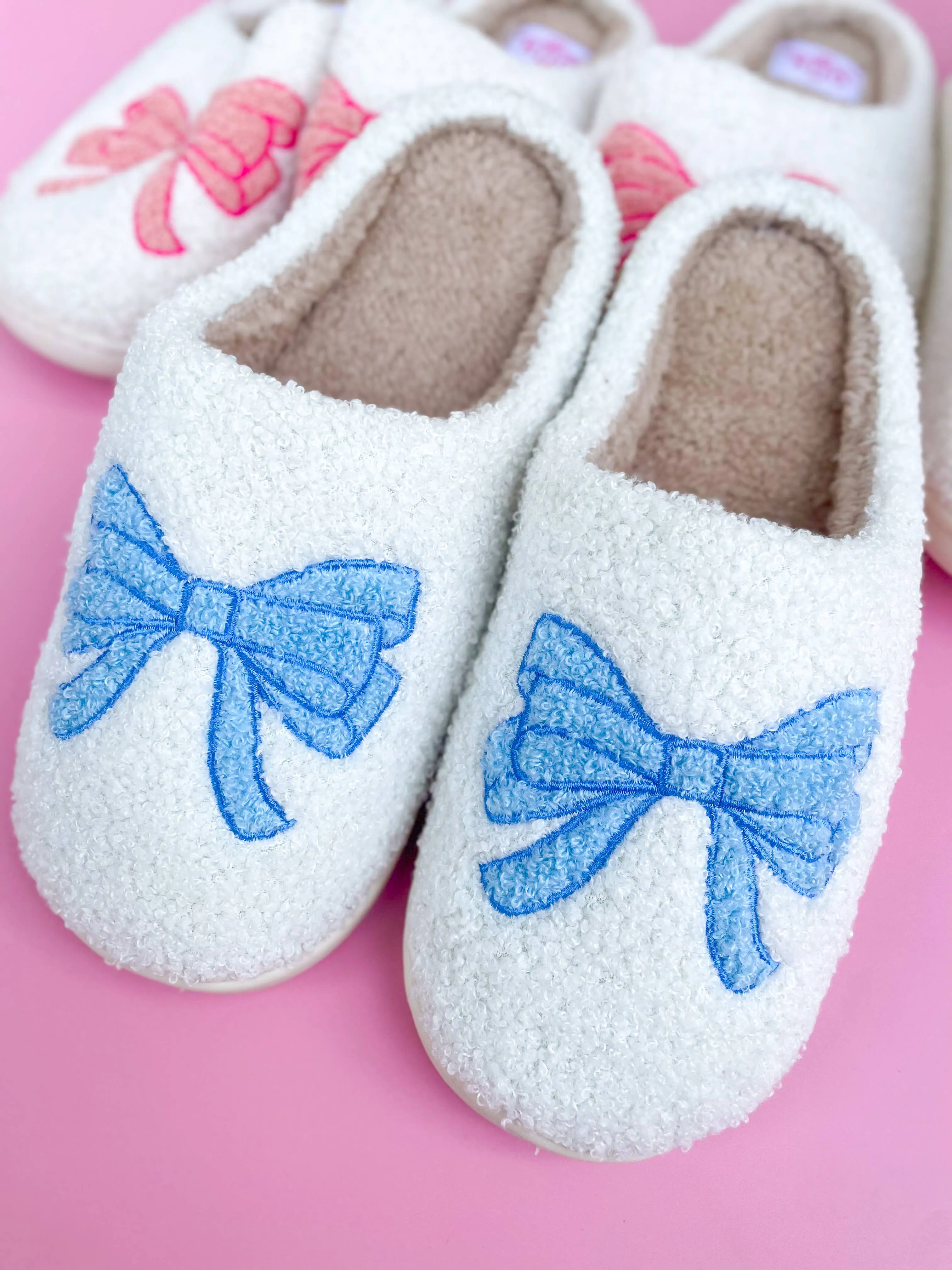 Rock Paper Scissors - Blue Bow Slippers: Medium