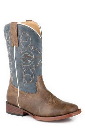 Roper Kids Unisex Ainsley Brown/Blue Faux Leather Cowboy Boots