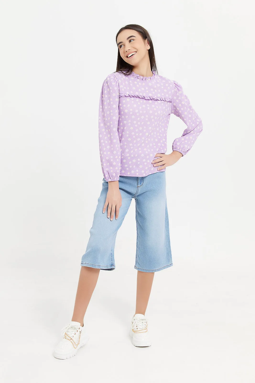 Senior Girls Lilac Floral Jacquard Top