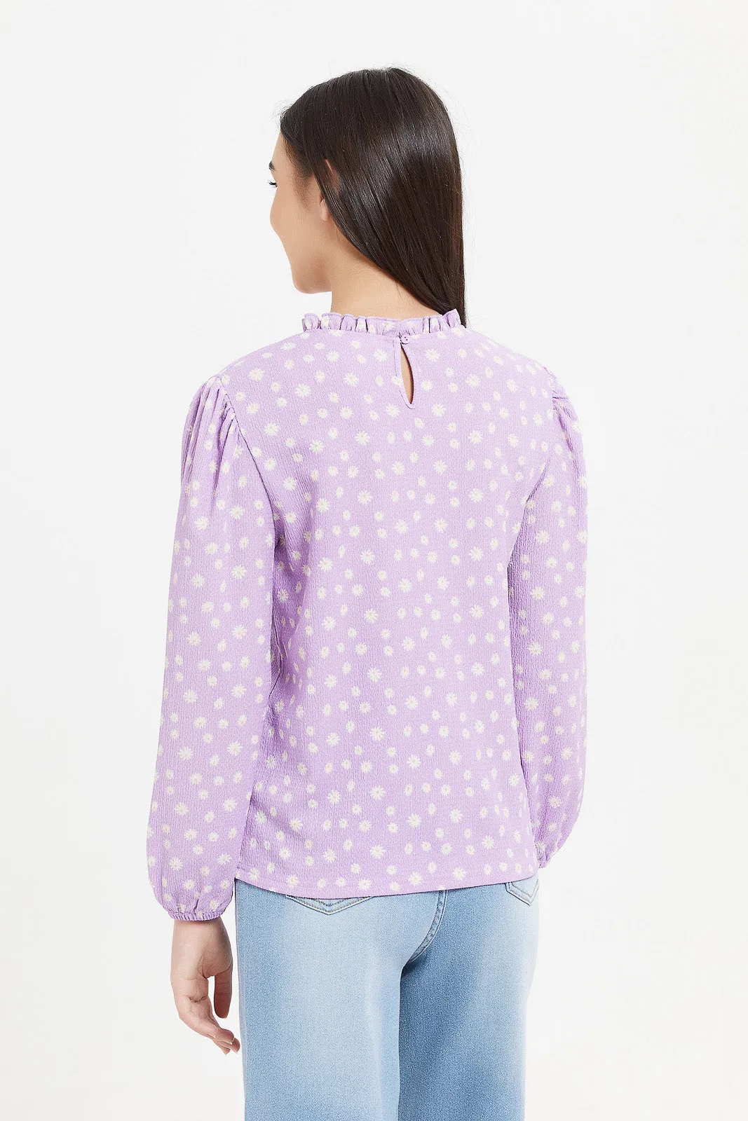 Senior Girls Lilac Floral Jacquard Top