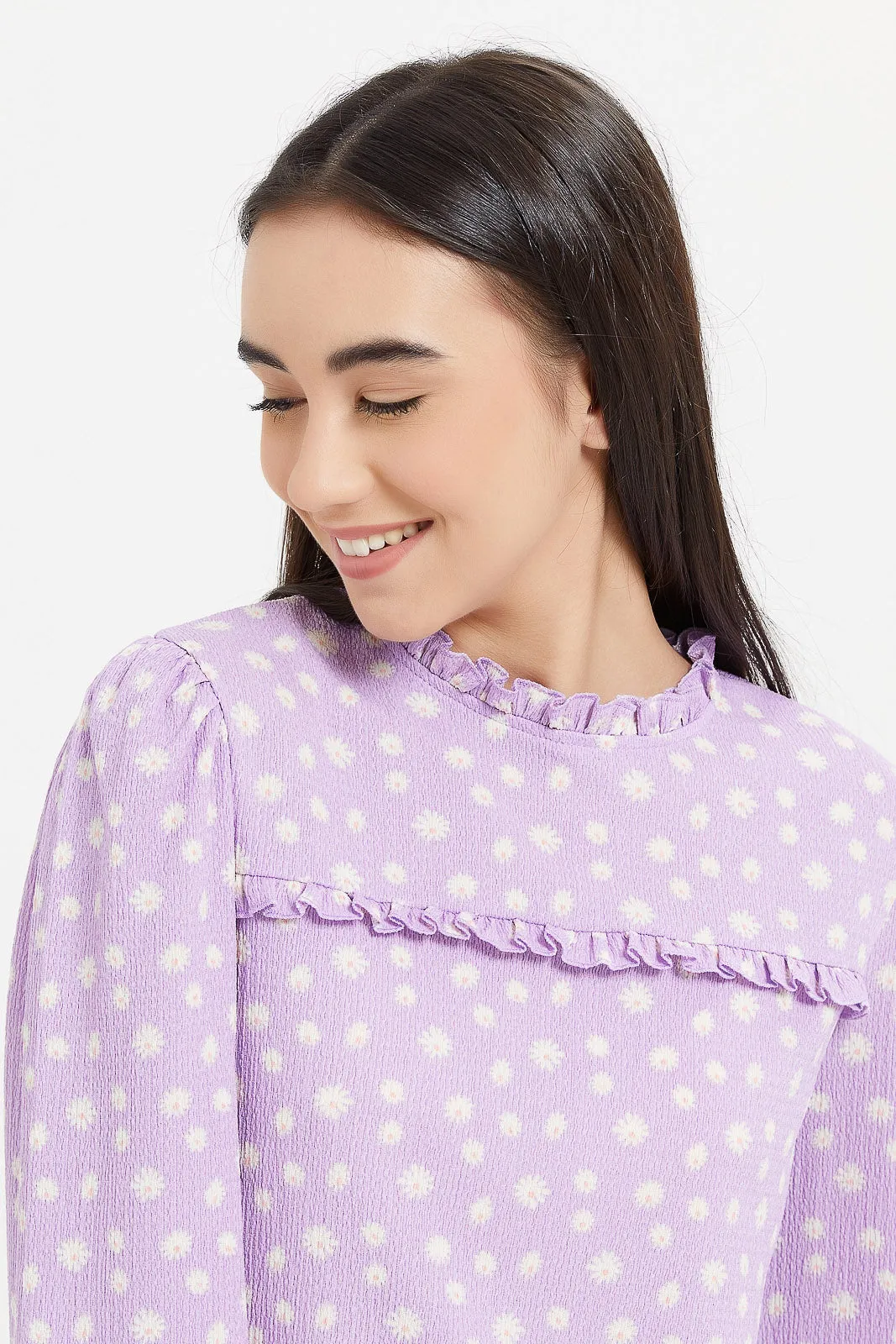 Senior Girls Lilac Floral Jacquard Top