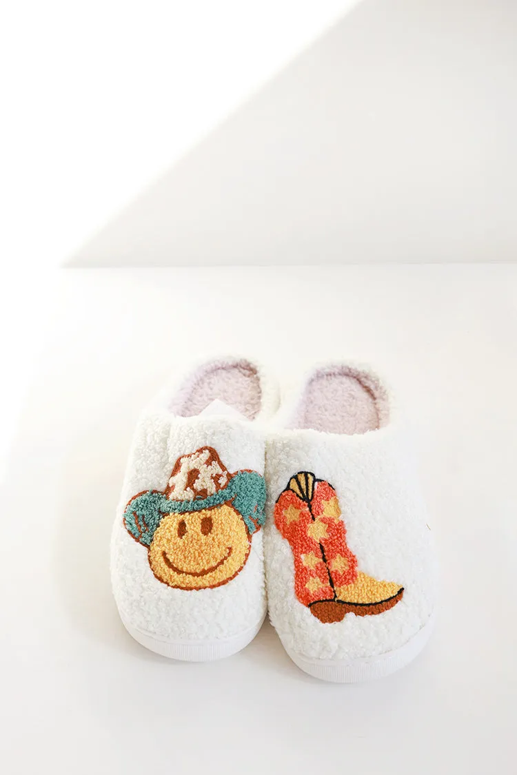 Smiley Face Cowboy   Boot Slippers