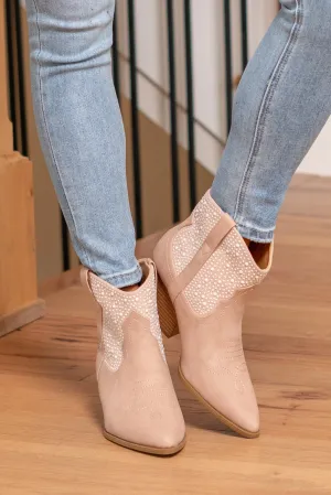 Vaca Pearl Beaded Western Bootie - Blush