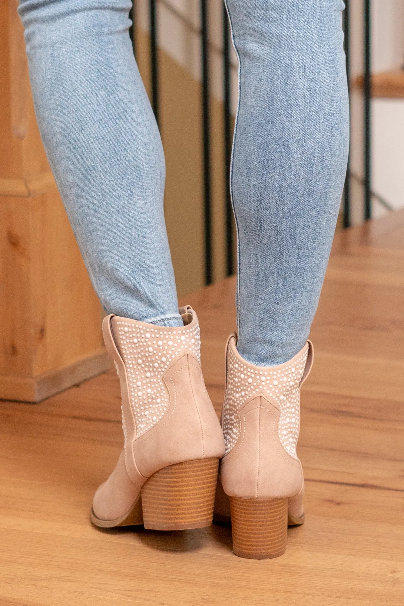 Vaca Pearl Beaded Western Bootie - Blush