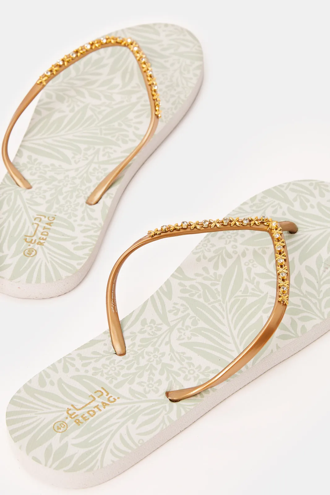 Women Gold Embellished Flip Flop