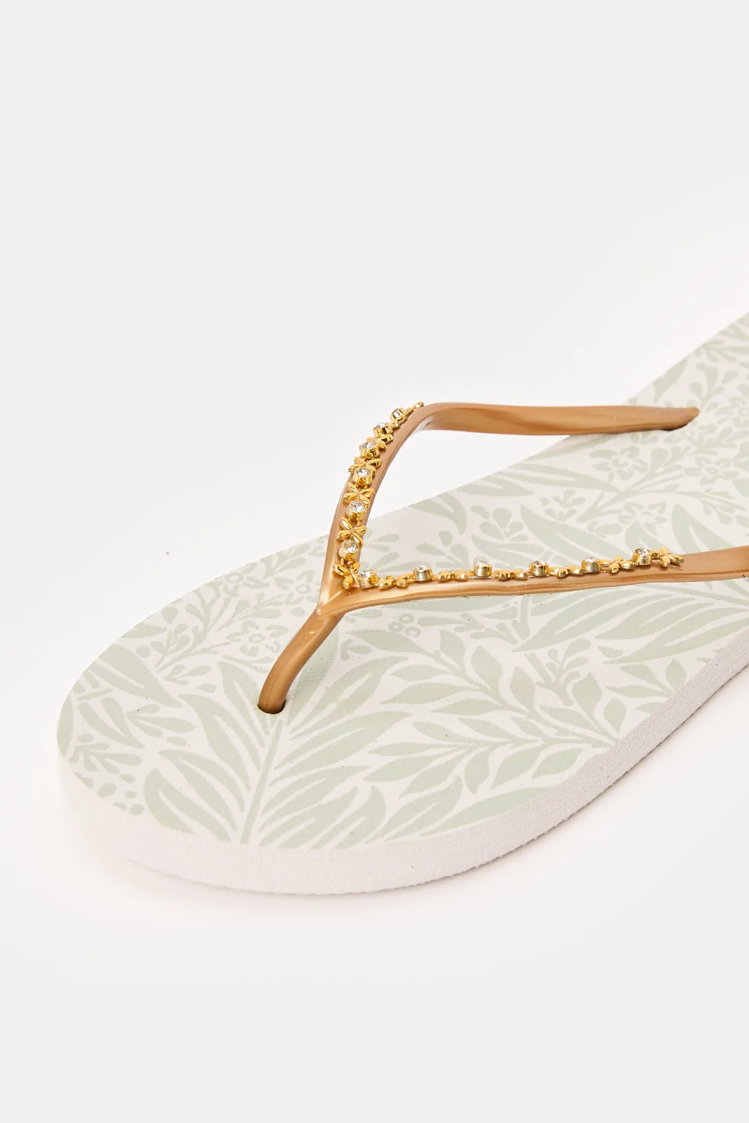 Women Gold Embellished Flip Flop