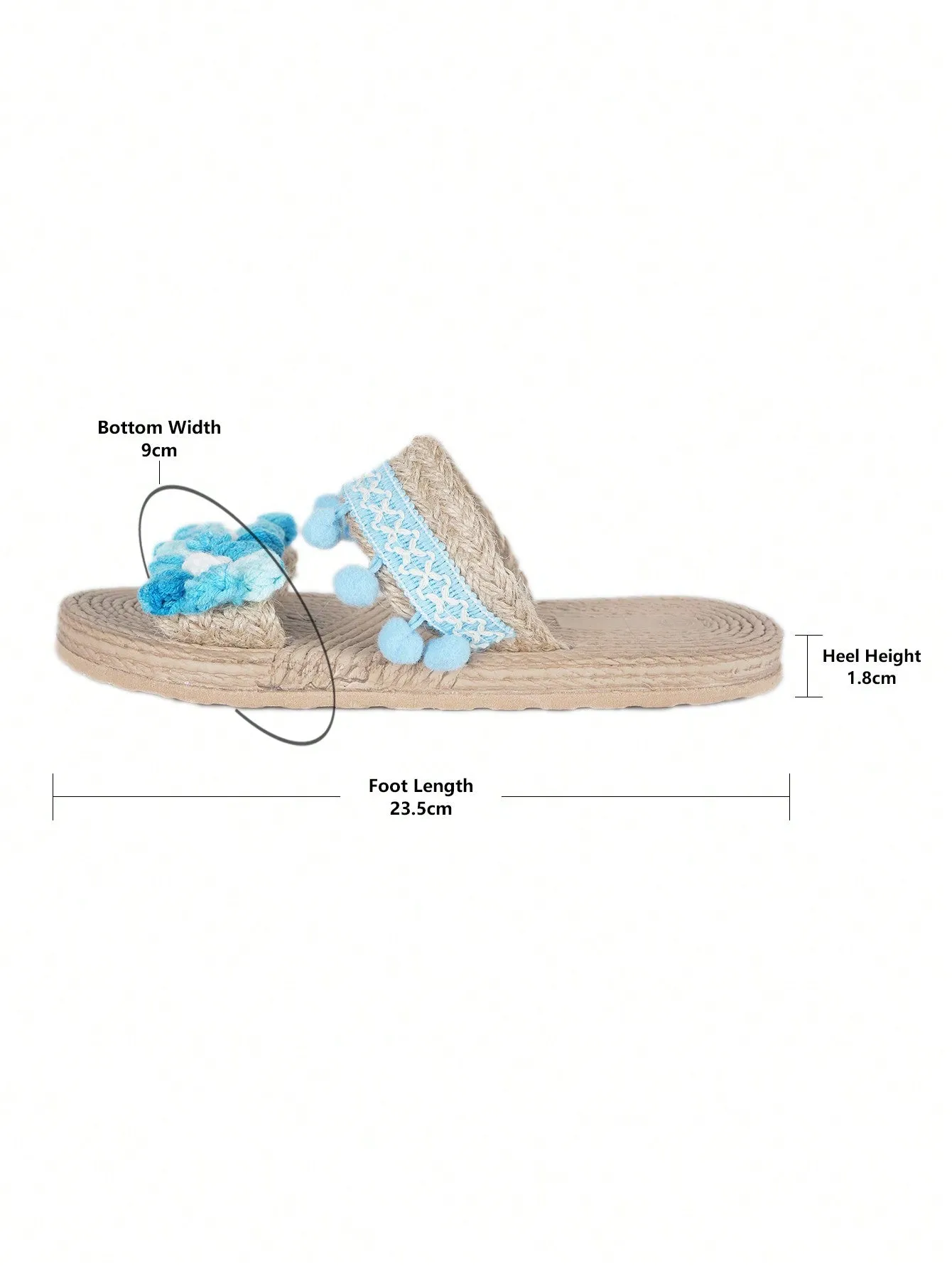 Women's Fashionable And Comfortable Round Toe Slip-On Straw Rope Blue Summer Sandals, Flat Heel