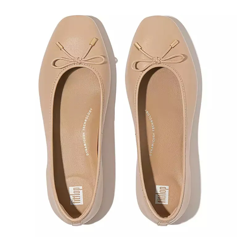 Women's Fitflop Delicato Bow Soft Leather Ballerinas Color: Classic Beige